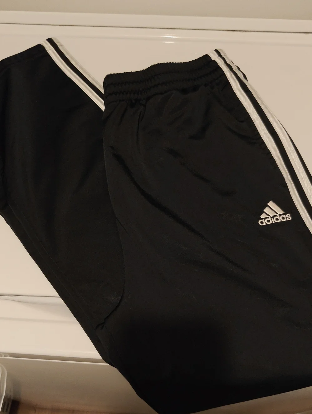 adidas Black Joggers with White Three-Stripe Trim - Picture 1 of 3